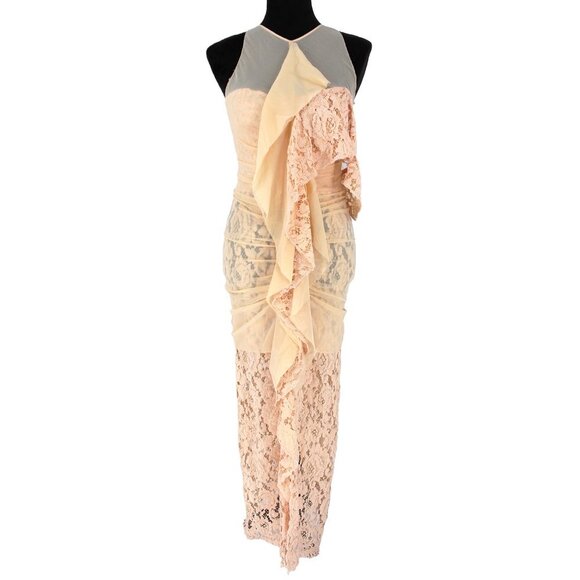 Proenza Schouler Silk Corded Lace Layered Cascading Ruffle Maxi Dress Nude 4 NEW - Picture 2 of 8